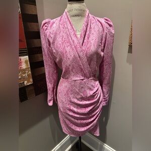 Retro 80’s Pink Puff-Sleeve Mini Dress - Snakeskin Print EUC